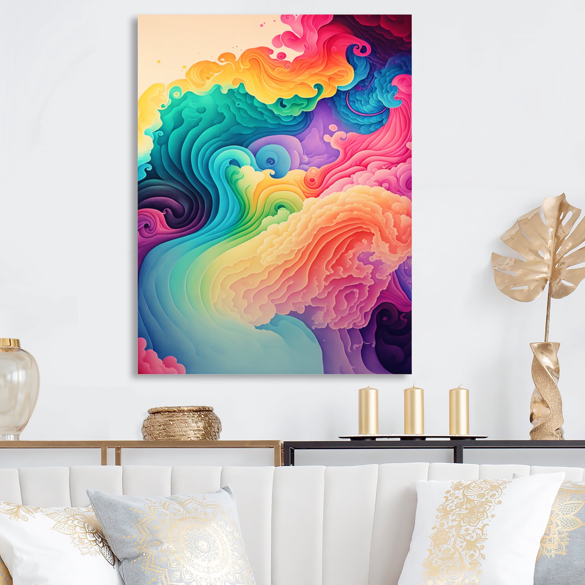 Designart Multicolor Swirly Clouds I Canvas Wall Art