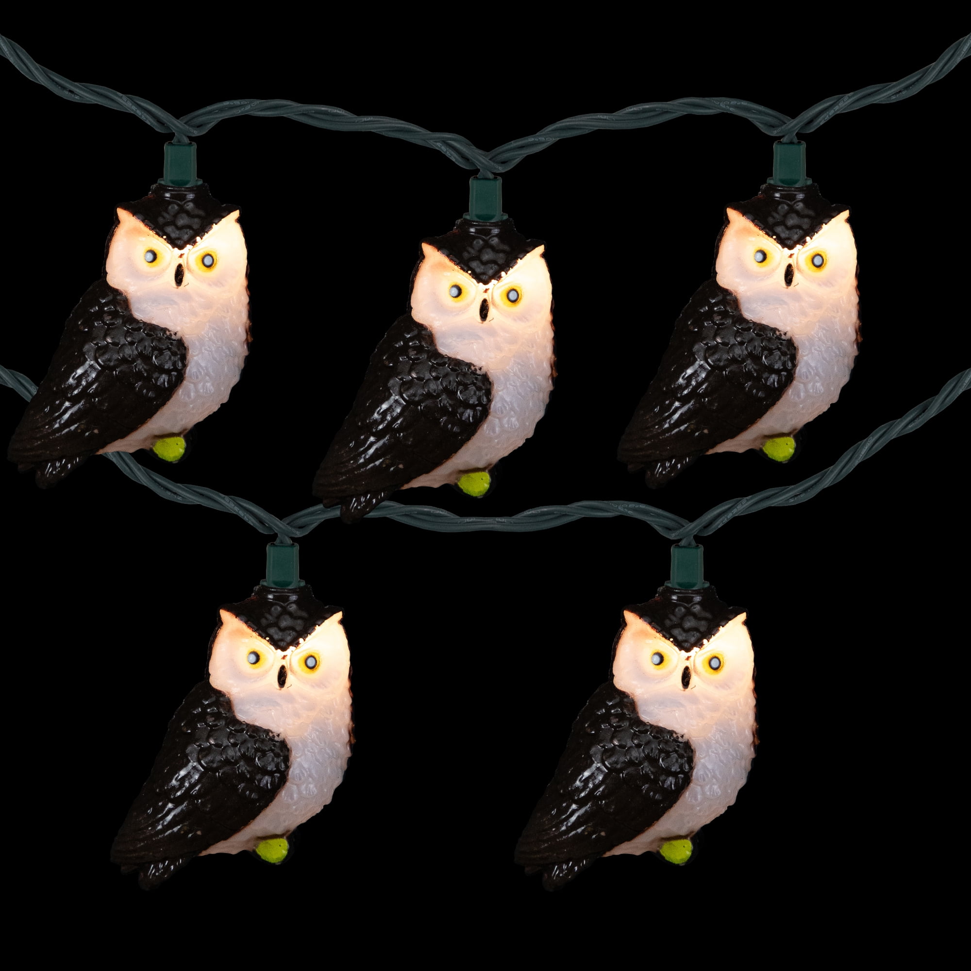 10-Count Brown and Whte Owl Patio Light Set 5.75ft Green Wire