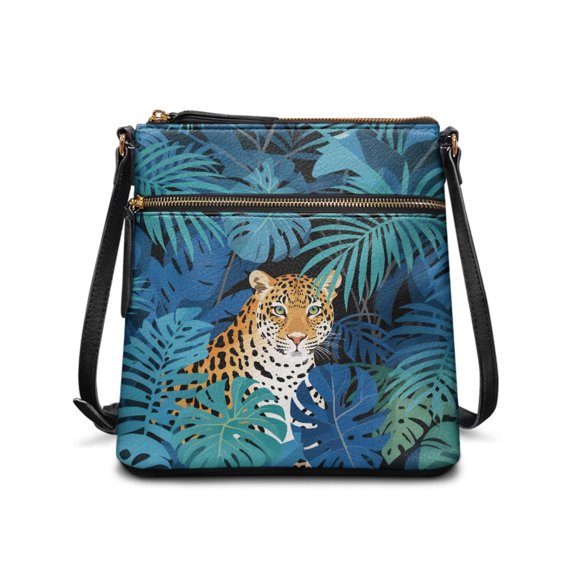 Tutolipy Jaguar in Tropical Leaves Shoulder Bag, Fashion Sling Bag Durable Waterproof Crossbody Purse for Daily Storage Daily Use