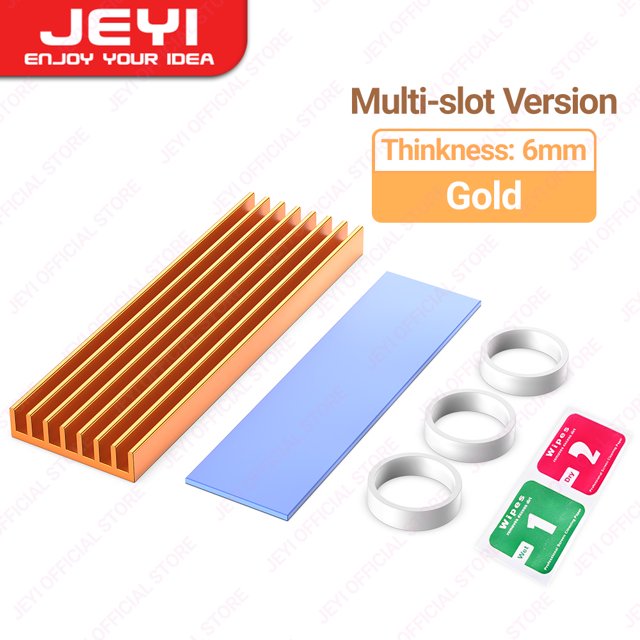 M.2 SSD Heatsink Aluminum Cooler Multi-version NVMe Radiator with Thermal Pad, Dust Paper for PS5/PC/Laptop M2 2280 SSD 6mm Slot Gold