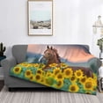 thumbnail image 2 of Yiaed Horse Sunflowers Print Blanket Throw Blanket Soft Cozy Flannel Blanket for Home Bed Sofa Couch Chair-50"x40", 2 of 6
