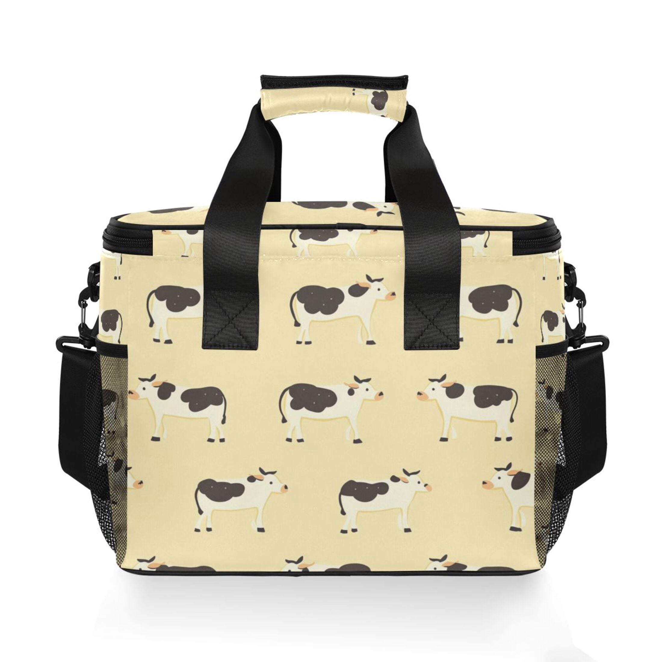 Cute Cow on Beige Insulated Lunch Bag 15L Cooler Box for Women Men Work Camping Beach Travel
