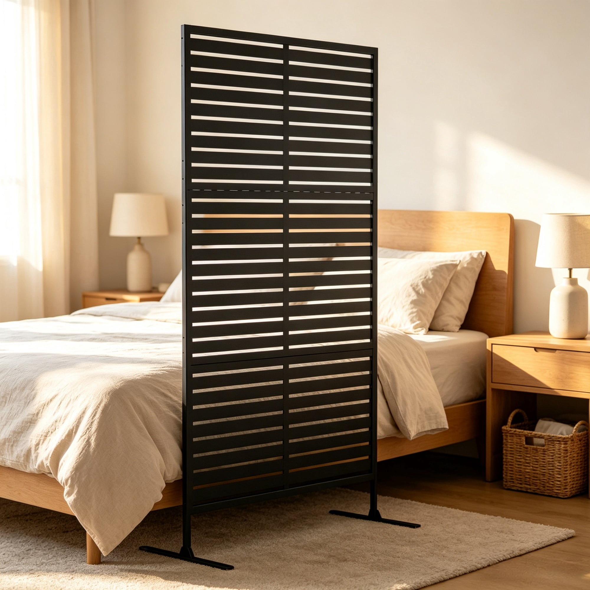 Metal Privacy Fence Screen, Decorative Outdoor Climbing Plant Trellis with Sturdy Stand for Backyard, Black 78" H x 48" W