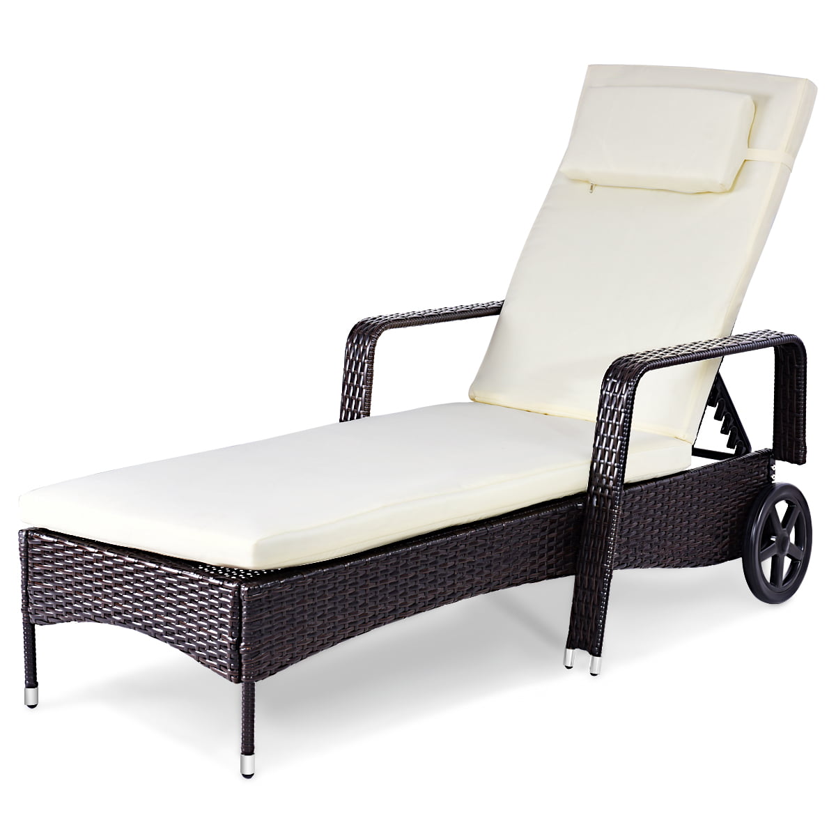 Costway Outdoor Chaise Lounge Chair Recliner Cushioned Patio Furniture