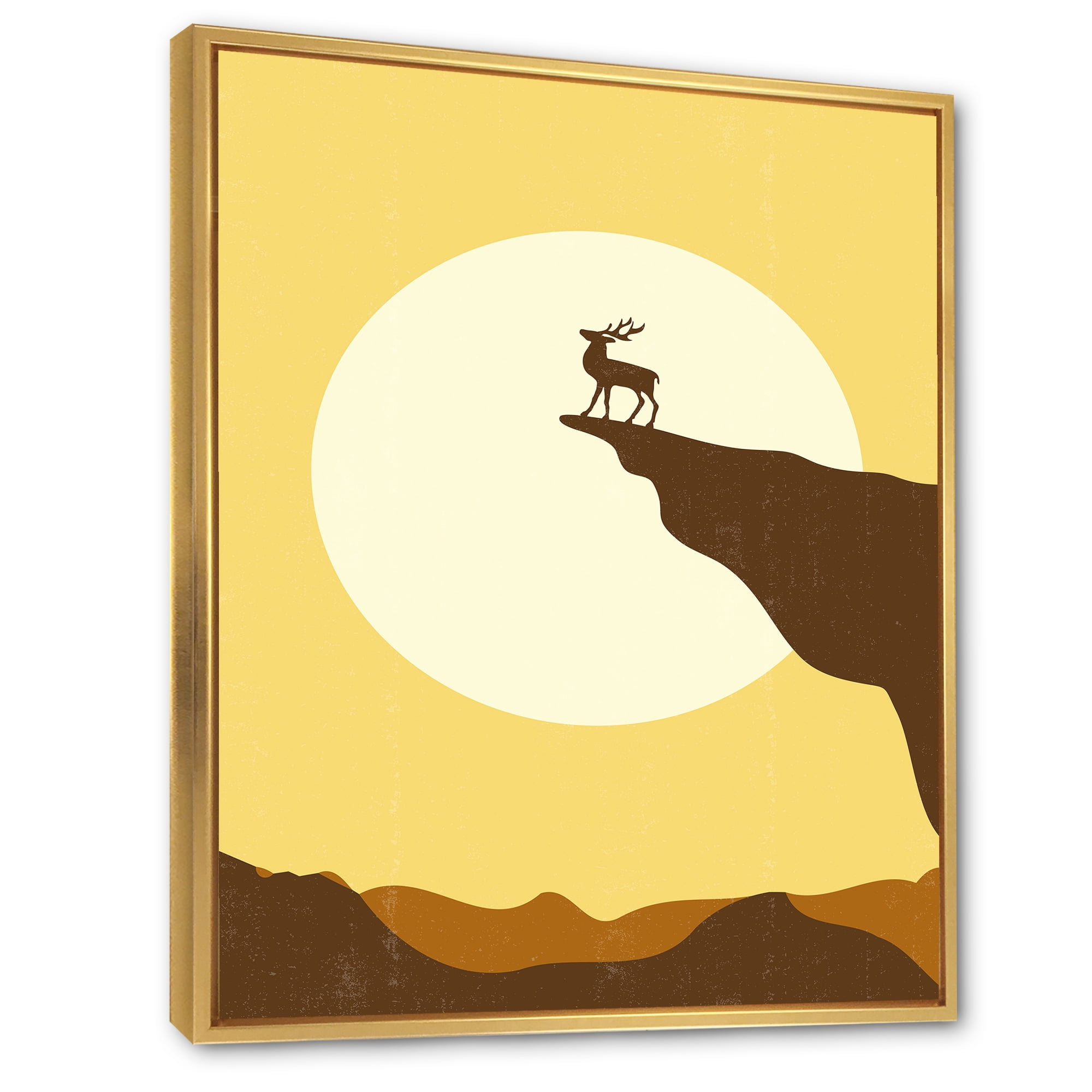 Designart 'Minimalistic Deer At Sunset On Mountain Top' Lake House Framed Canvas Wall Art Print