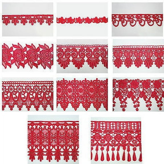 5/8" to 5 1/8" Wide Punch Red Floral Embroidery Venice Lace Guipure Trim by Yard