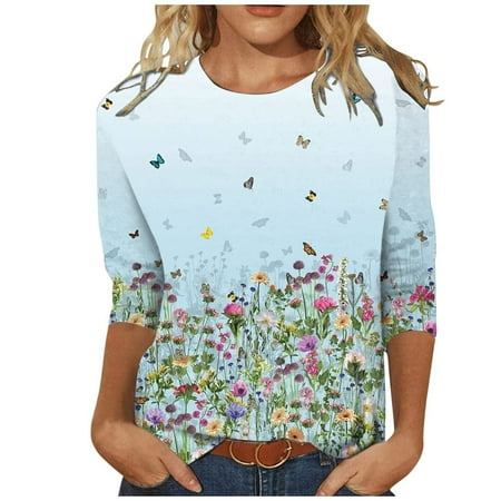 

Women s Print Long Sleeve Tops Loose Blouse Casual Creawneck Tee Shirts Tunic