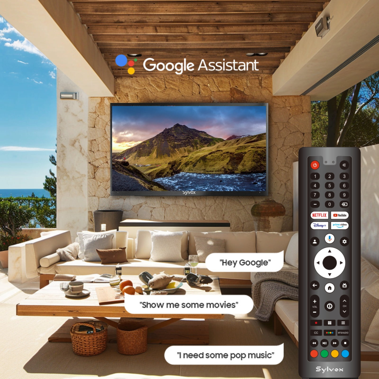 SYLVOX 55" Outdoor Smart TV, 4K UHD Google TV for Partial Sun,1000-Nit Brightness, IP55 Weatherproof, Dolby Atmos (Deck Pro 2.0)