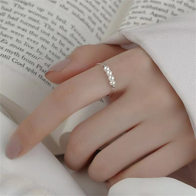 Anillos para mujer, regalos para mujer, anillo de prevención de ansiedad para mujer con cuentas, anillo de perla giratoria de actividad, anillo, anillo