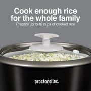 Proctor Silex 16 Cup Rice Cooker & Food Steamer with Steam & Rinse Basket, Black