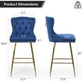 thumbnail image 3 of Bar Stools Set of 2, Velvet Counter Height Bar Stools with Metal Legs, Button Tufted and Nailheads Trim, Wing-Back Bar Chairs for Kitchen Island Dining Room Pub, 3 of 7