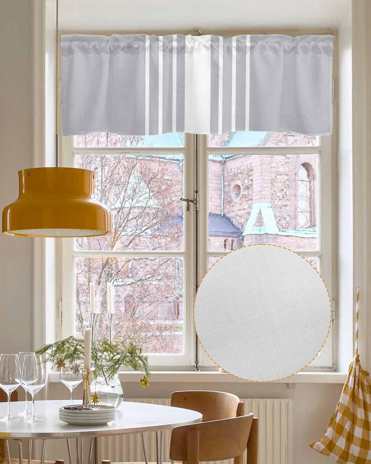 Light Grey Striped Kitchen Valances for Windows Farmhouse Linen Window Valance Curtain for Living Room Window Treatment White Simple Neutral Modern Valance Rod Pocket Topper Drape, 54 x 18 Inch