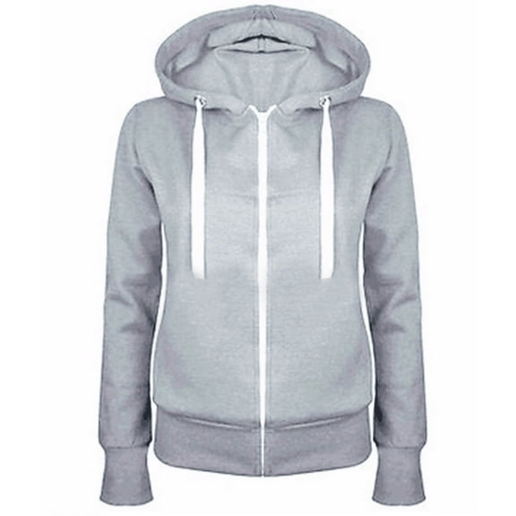 ibuvkizy Womens Zip Up Hoodies with Pockets,Fashion Women Casual Hooded Slim Zipper Fleece Sweater Coat Gray,S