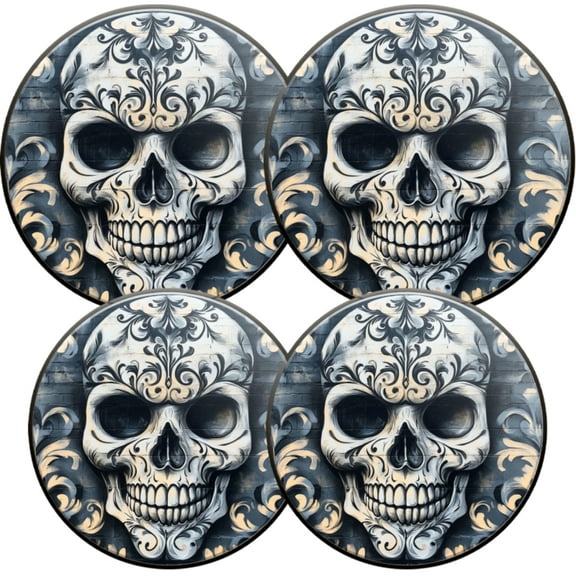 Electric Stove Burner Covers,4 Pcs Round Gas Burner Cover,8 and 10 Inch,Black - and - white Decorative Skull Art