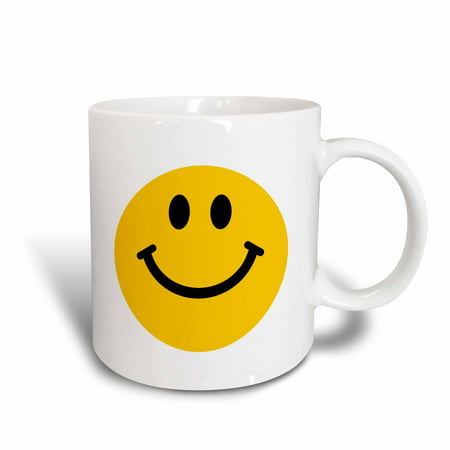 3dRose Yellow Smiley Face - Cute Traditional Happy Smilie - 1960s Hippie style - Smiling on white, Ceramic Mug,