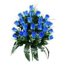 Artificial Memorial Flowers for Cemetery - 19" Silk Rose Bouquet Grave Decor - Weather-Resistant Floral Arrangement for Headstones, Graveyards & Outdoor Memorials