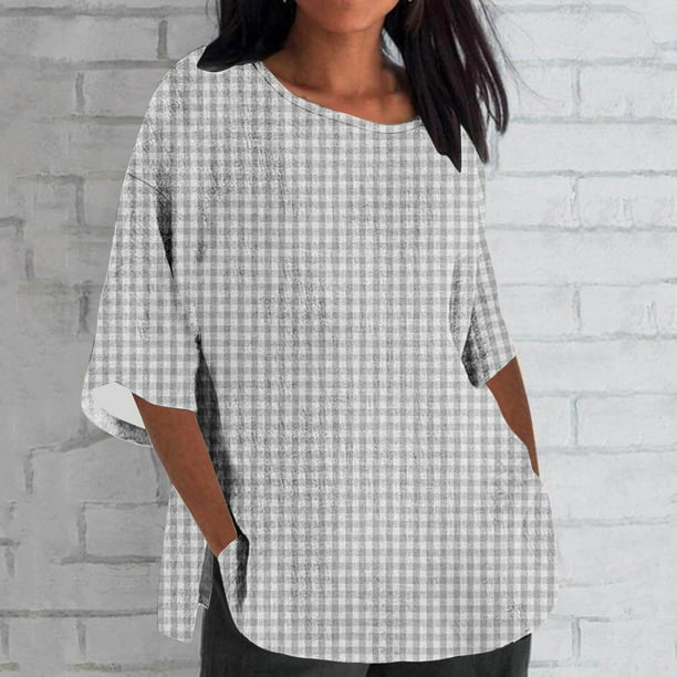 Fiudx Ofertas de La Semana Blusa Holgada Estampada con Manga 3/4, Informal, a La Moda, para Mujer