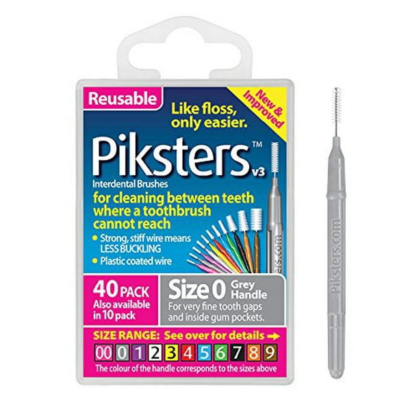 Piksters 40 Pack Interdental Brushes Size 0 Gray Reausable for cleaning