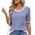 thumbnail image 1 of Camisas de Corta de Verano para Mujer, Suéter A Rayas, Lindas Blusas Casuales de Punto con Cuello Redondo A y Azul S, 1 of 9