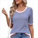 thumbnail image 1 of Camisas de Corta de Verano para Mujer, Suéter A Rayas, Lindas Blusas Casuales de Punto con Cuello Redondo A y Azul S, 1 of 9