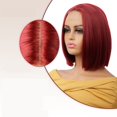 thumbnail image 3 of Center-parted burgundy bob wig for women, with lace detailing on the front, clavicle-length hair, made of high-temperature fiber, suitable for all face shapes., 3 of 4