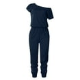 thumbnail image 3 of Aayomet Plus Size Jumpsuits For Women Elastic Long With Pockets Jumpsuit Shoulder Women's Sleeve Batwing Waist One Women's,Blue S, 3 of 4