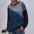 thumbnail image 2 of Jersey informal para mujer, cuello redondo, manga larga, hombros caídos, costura, bloque de Color, jersey para mujer, Top azul purpúreo M, 2 of 5