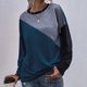 thumbnail image 2 of Jersey informal para mujer, cuello redondo, manga larga, hombros caídos, costura, bloque de Color, jersey para mujer, Top azul purpúreo M, 2 of 5