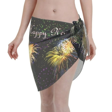 Swimsuit Coverups For Women Firework Happy New Year Sarong Beach Bikini Wrap Sheer Short Skirt Chiffon Scarf For Swimwear