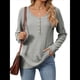 thumbnail image 1 of Camisetas de Rayas de Larga para Mujer, Camisetas Informales con Cuello en V y Botones para Otoño, Blusas Modernas. Gris y L, 1 of 9