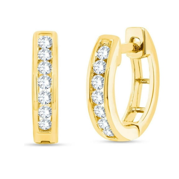 Elegant Women Men Channel Set Iced Cz 14K Gold Plating Over 925 Sterling Silver Trendy Huggie Hoop Earrings