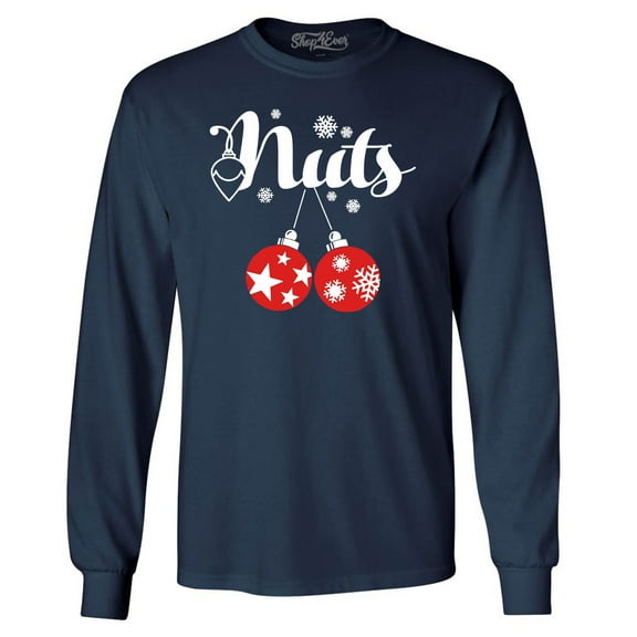 Shop4Ever Men's Chest Nuts Funny Couples Matching Christmas Long Sleeve Shirt XXX-Large Navy