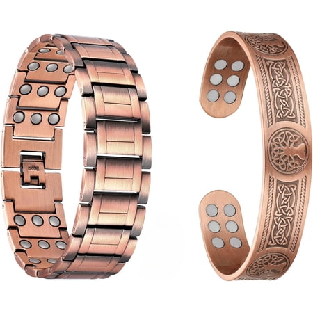 Wollet Pure Copper Magnetic Bracelets for Men 3X, Copper Jewelry, Set of 2