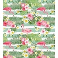 thumbnail image 3 of Flamingo Duvet Cover Set, Flamingos with Exotic Hawaiian Leaves Flowers on Striped Vintage Background, Decorative 3 Piece Bedding Set with 2 Pillow Shams, Queen Size, Green Pink White, by Ambesonne, 3 of 3