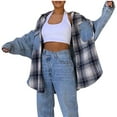 thumbnail image 1 of IROINID Veste en Denim pour Femmes, Manches Longues, à Carreaux, Col Rabattu, Veste Décontractée à Simple Boutonnage, Veste en Denim à Carreaux, 1 of 8
