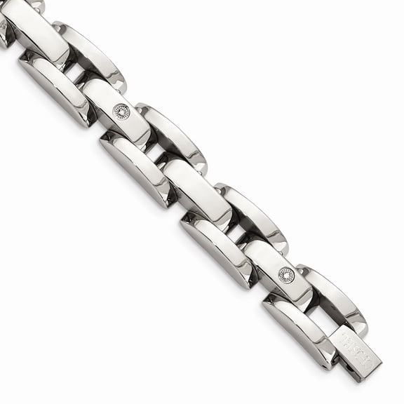 FB Jewels Stainless Steel 14K White Gold Accents and Diamonds 8.5In Bracelet