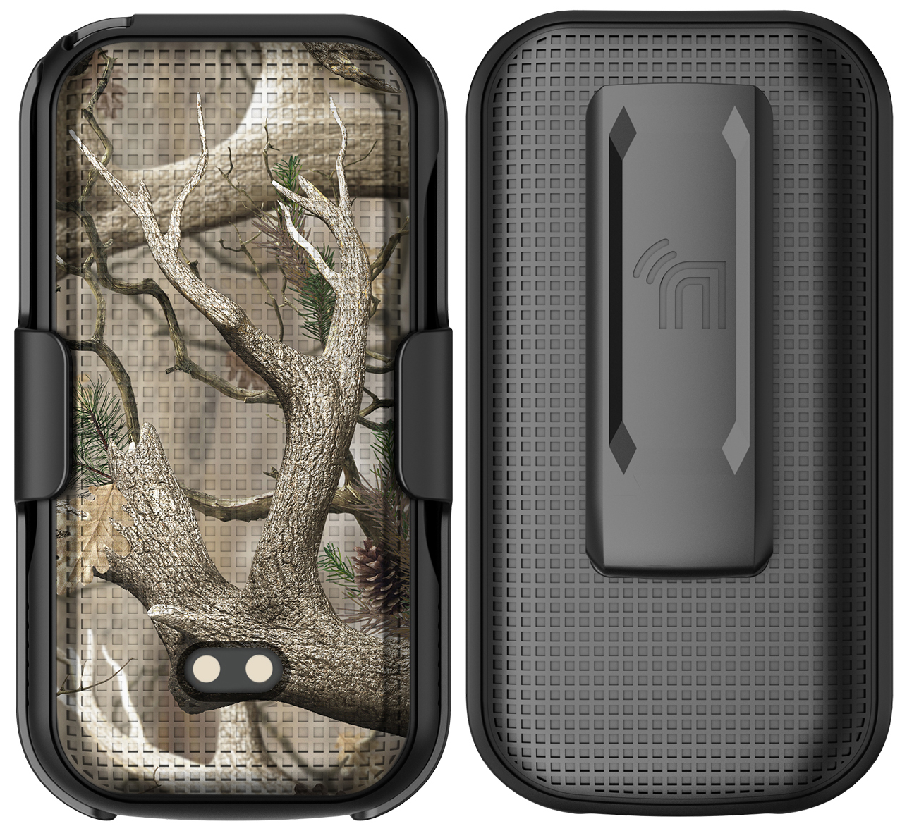 Nakedcellphone Case and Belt Clip Combo for Sonim XP3plus 5G Flip Phone (XP3 Plus X320, 2025), Textured Hard Cover and Holster/Holder - Bush Camo
