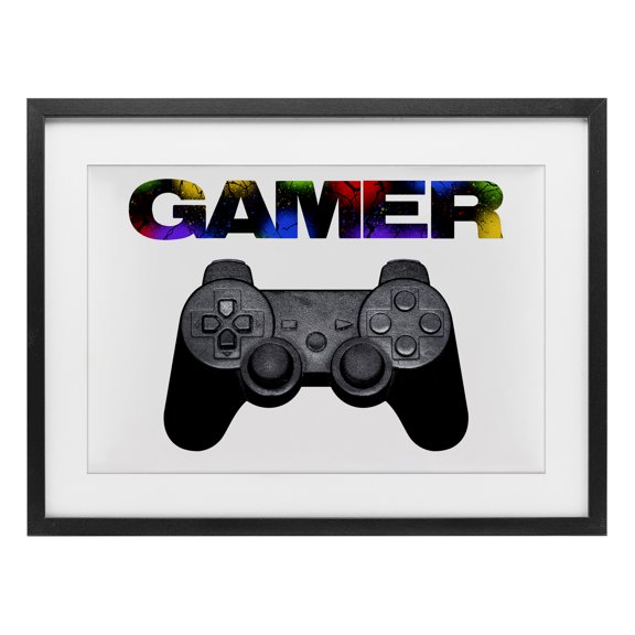 Stupell Industries Contemporary Gamer with Rainbow Splatter Black Framed Print Under Glass, 20 x 14, by Marcus Prime