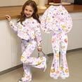 thumbnail image 4 of Grblisyd Girls Outfits Size 10-12 2 Piece Long Sleeve Crew Neck Cute Cartoon Print Sweatshirt Top and Flare Pants Set, 4 of 7