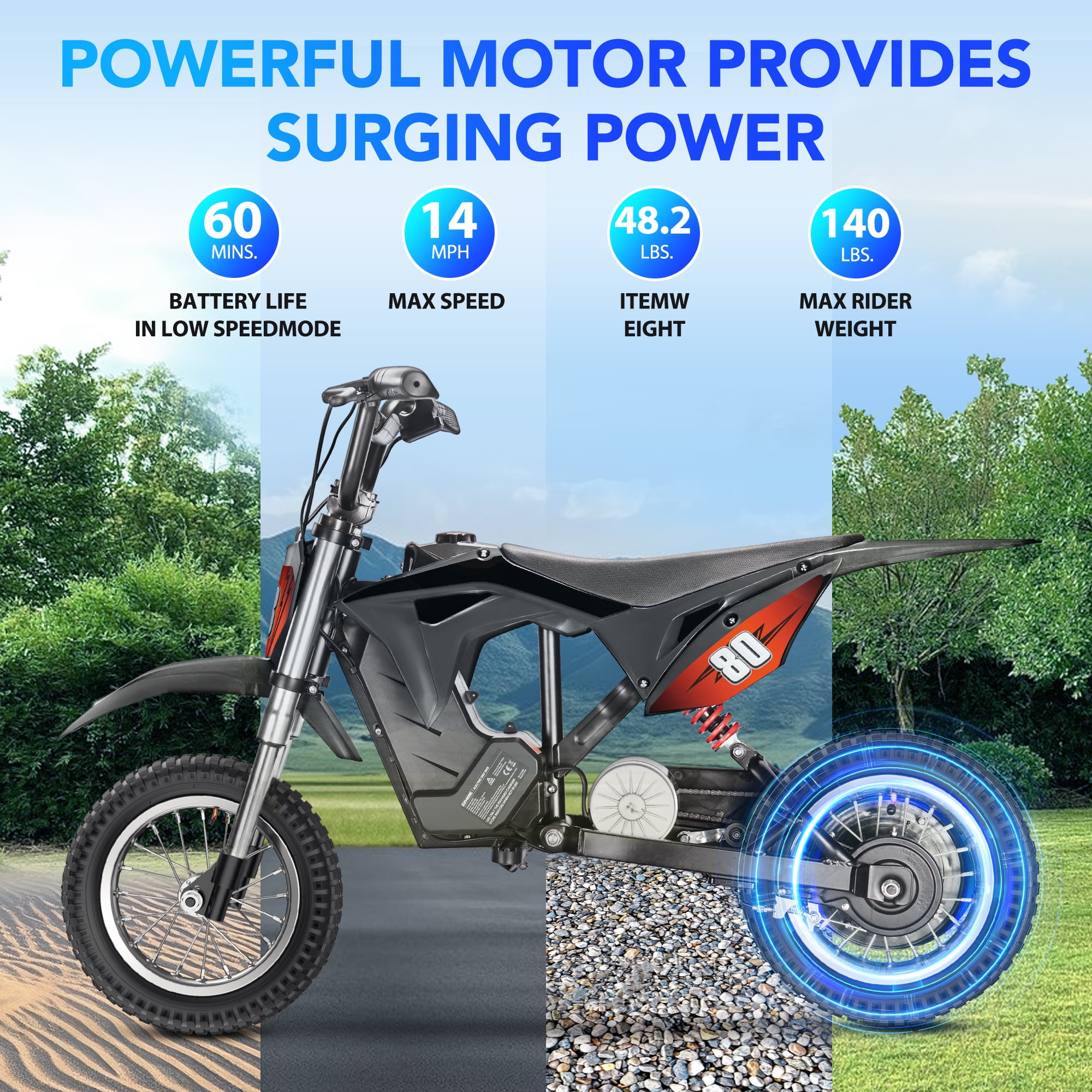 36V Kids Electric Dirt Bike,Fast Speed Electric Motorcycle up to 16 mph & 10 Miles Long-Range, 3-Speed Modes, Twist Grip Throttle, Dual Suspension & Brakes for Kids Ride on Toys,Red