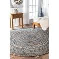 thumbnail image 2 of Indian Handwoven Braided Natural Jute with Denim Jute Line Round Rug, Bedroom, Entryways, Dining Room, Hallways, Kids' Rooms, Size - (2' Round), 2 of 2