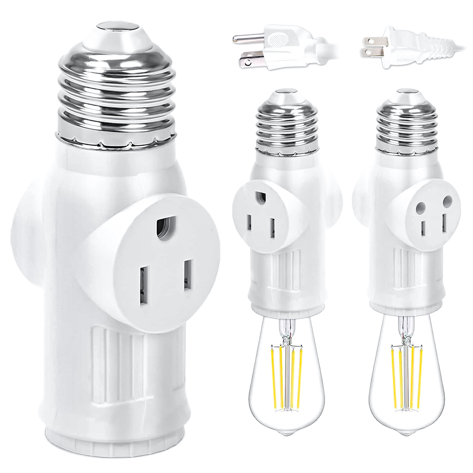 E26 Light Bulb Outlet Adapter, 3 Prong Light Socket Adapter, 2/3 Prong Outlet Plug Splitter