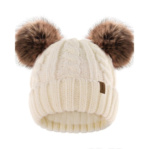 FURTALK Toddler Warm Winter Hat Kids Baby Knitted Soft Beanie with Double Faux Fur Pom Poms for Girls Boys