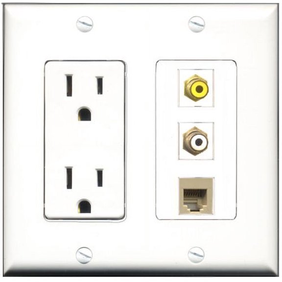 RiteAV - 15 Amp Power Outlet 1 Port RCA White 1 Port RCA Yellow 1 Port Phone Beige Decorative Wall Plate