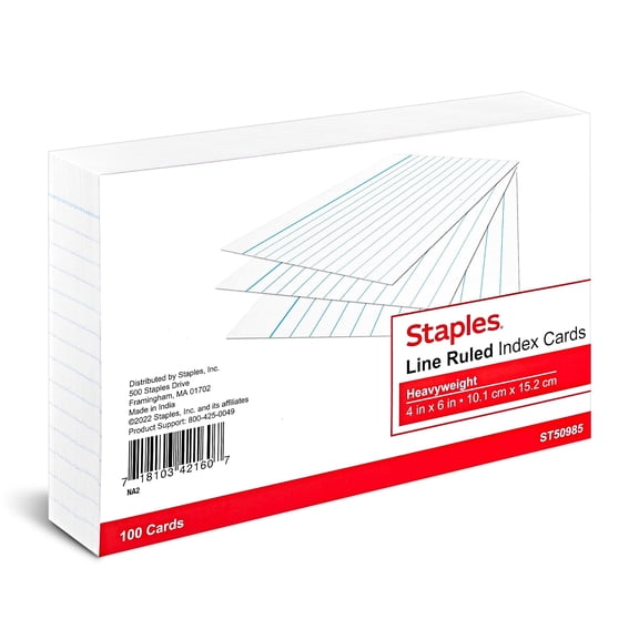 Staples 4" x 6" Index Cards Lined White 300/Carton ST50985-CCVS