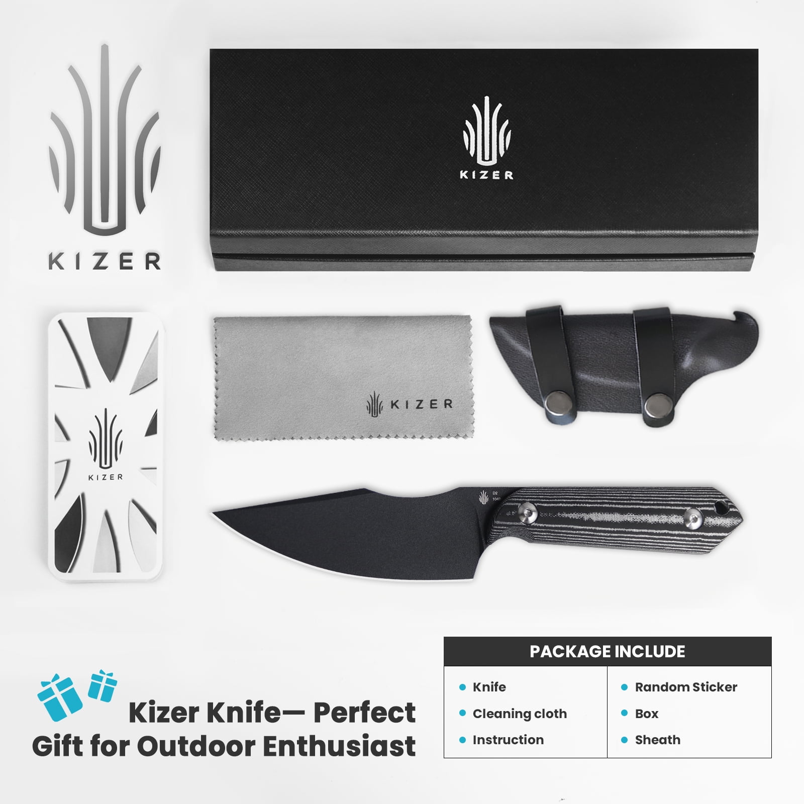 Kizer Harpoon Fixed Blade Knife D2 Blade Micarta Handle Pocket Tactical Knives 1040A1