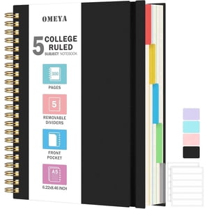 OMEYA 5-Subject Spiral Notebook 300 Pages College Ruled