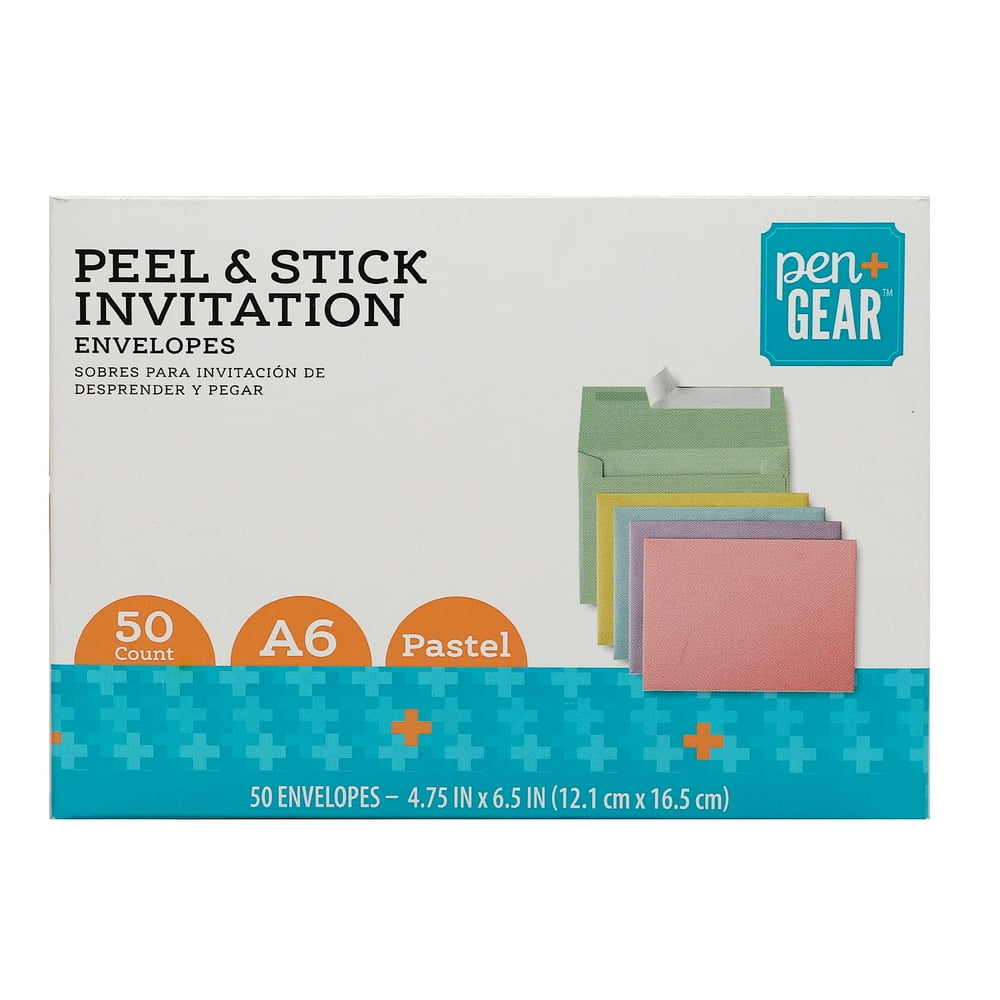 Pen + Gear A6 Pastel Colors Peel & Seal Envelope 50 Count per Pack