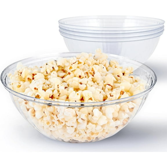 48 oz Clear Plastic Serving Bowls (4 Pack) Disposable Candy Dishes, Buffet Containers for Chips, Popcorn, Snacks, Mints, Salad Bar, Snack Bowl Parties, Office Desk, Bridal Shower, Party Supplies
