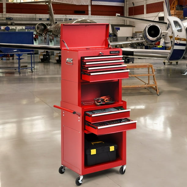 Costway 6 Drawer Rolling Tool Chest Storage Cabinet w Riser Red